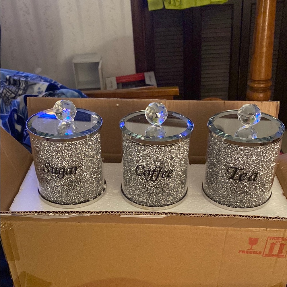 Crushed Diamond three piece canister set